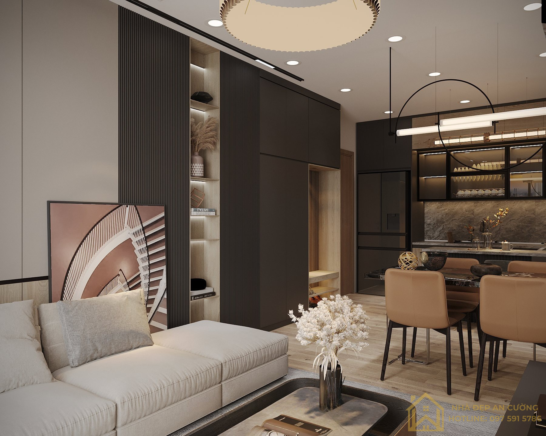 Góc sofa phòng khách phong cách Luxury Modern căn hộ Imperia Smart City Hà Nội
