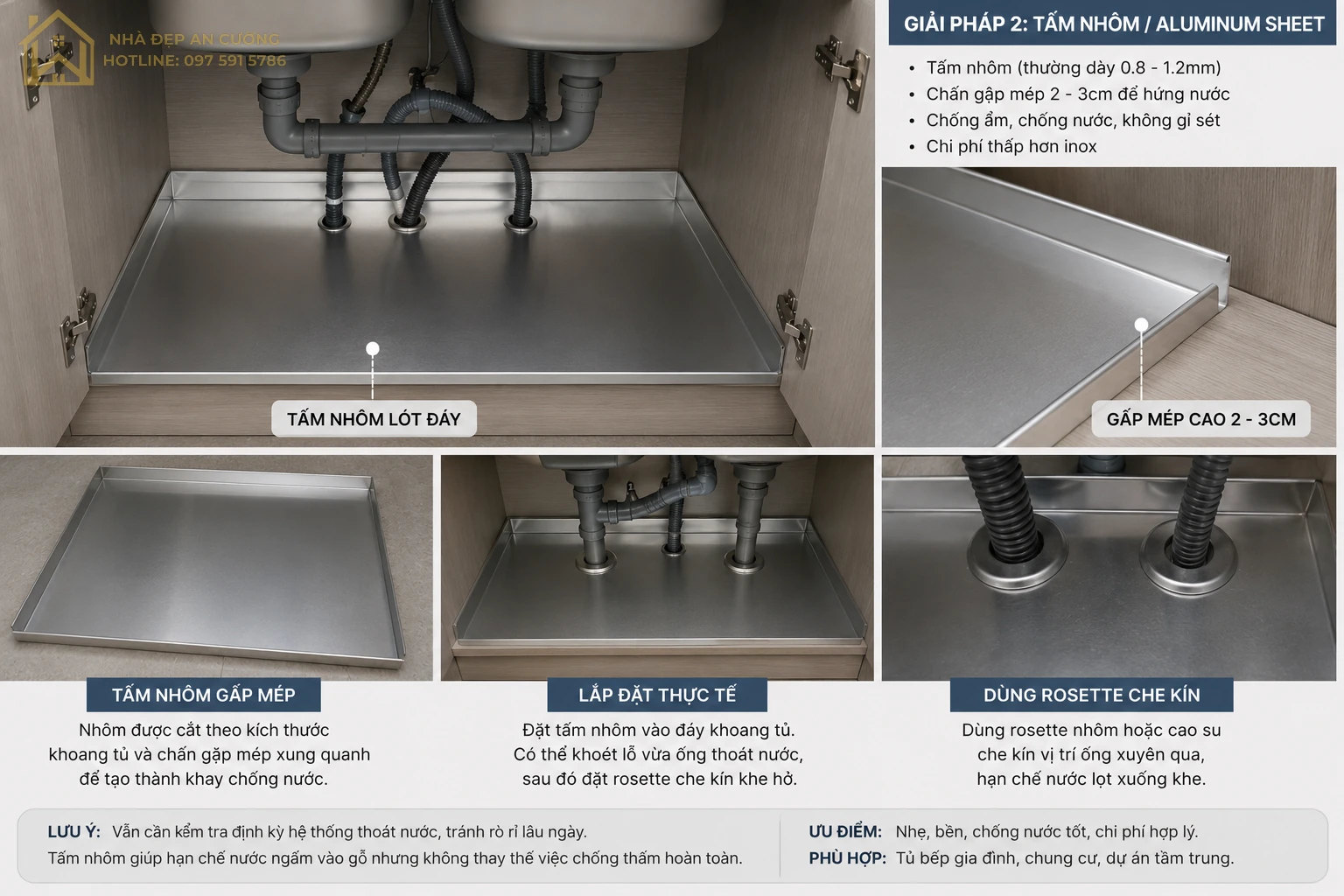 Tấm nhôm aluminum sheet lót đáy khoang chậu tủ bếp chống ẩm và chống nước
